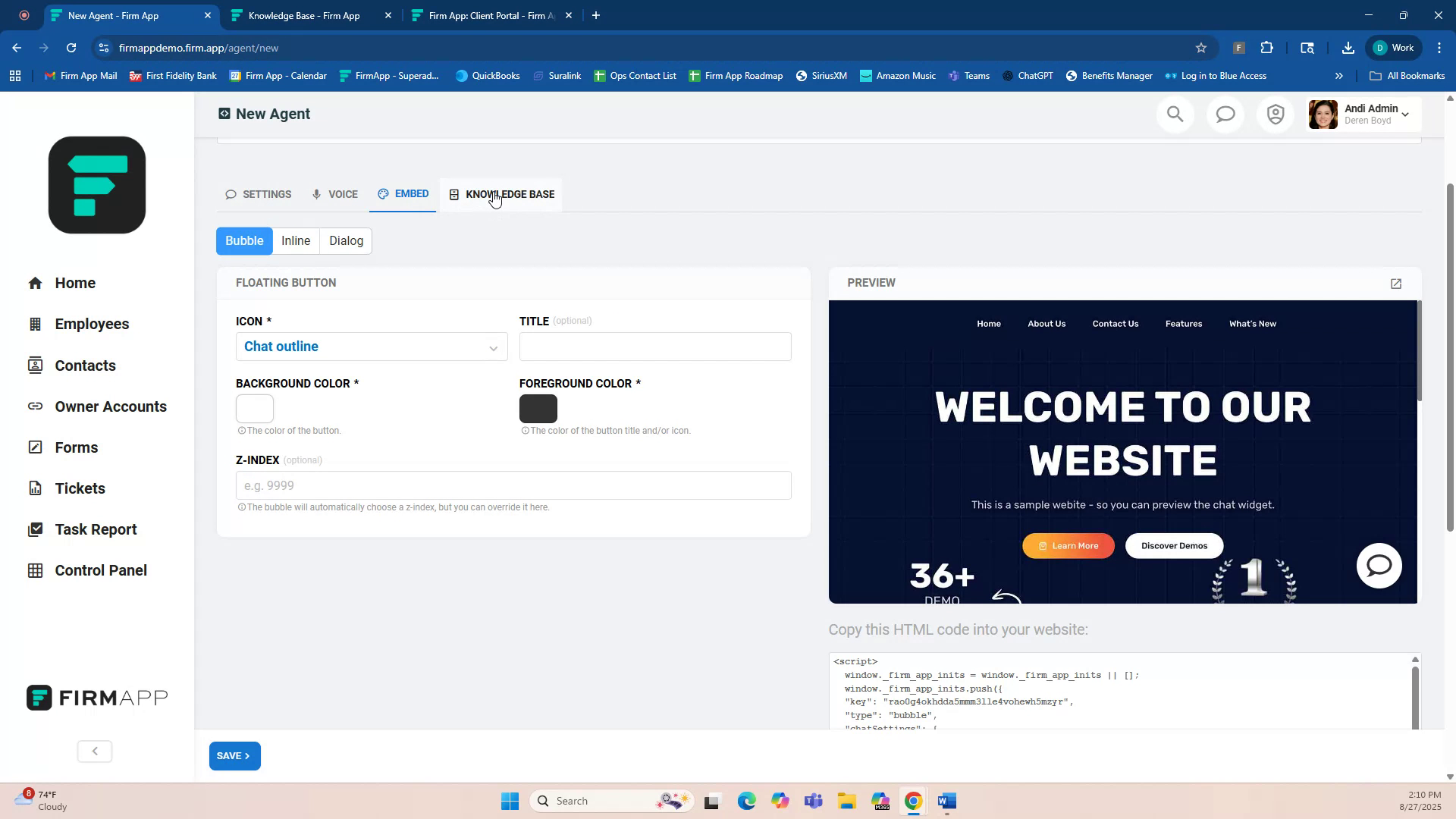 Widget configuration