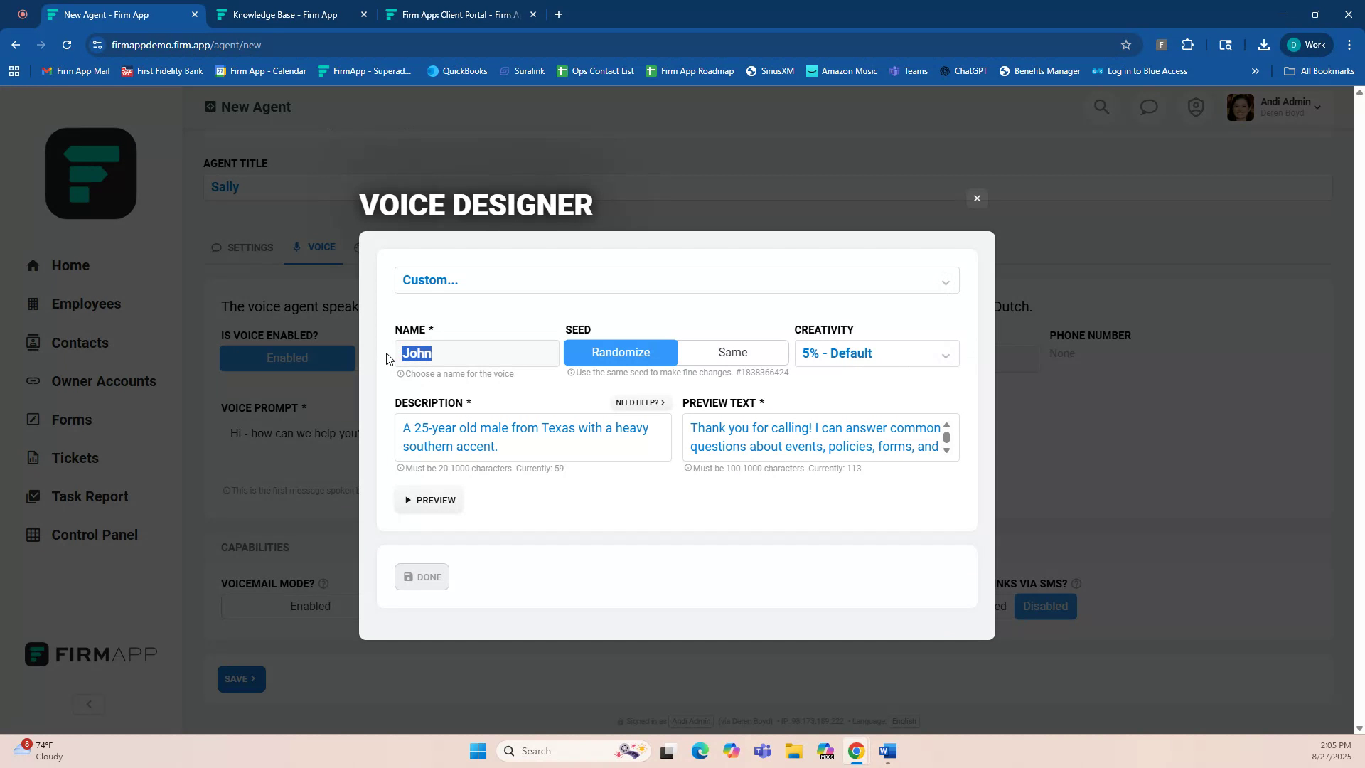 Voice Designer interface