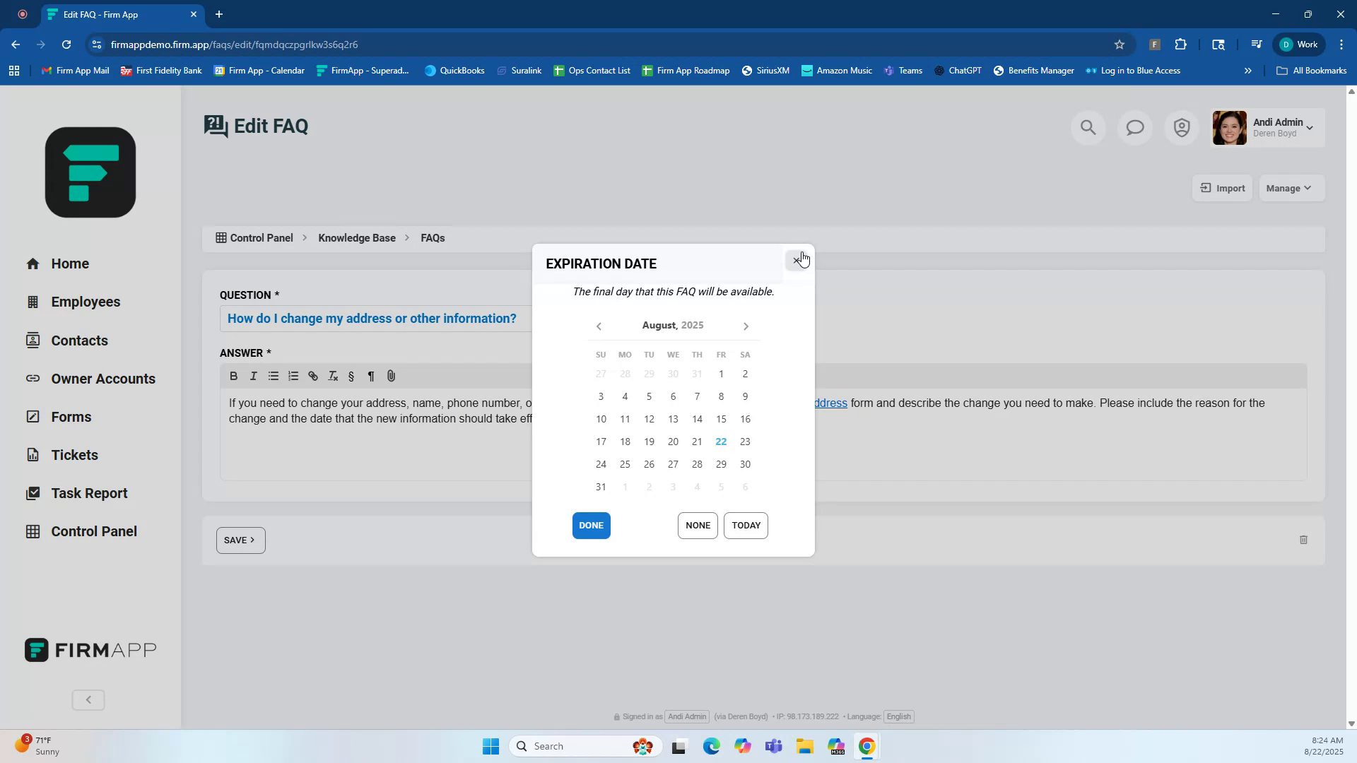 Expiration date setting