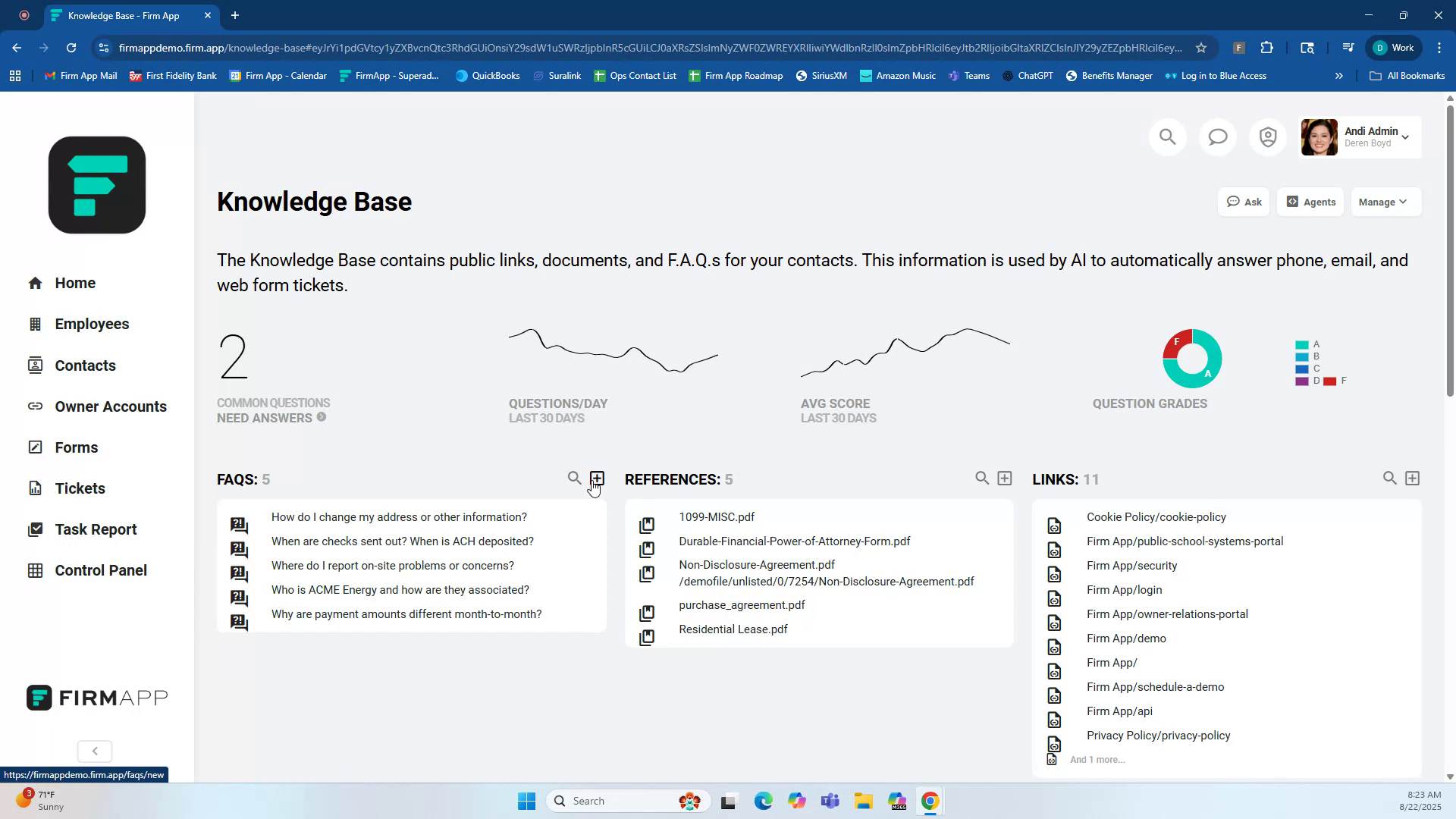 Knowledge base dashboard