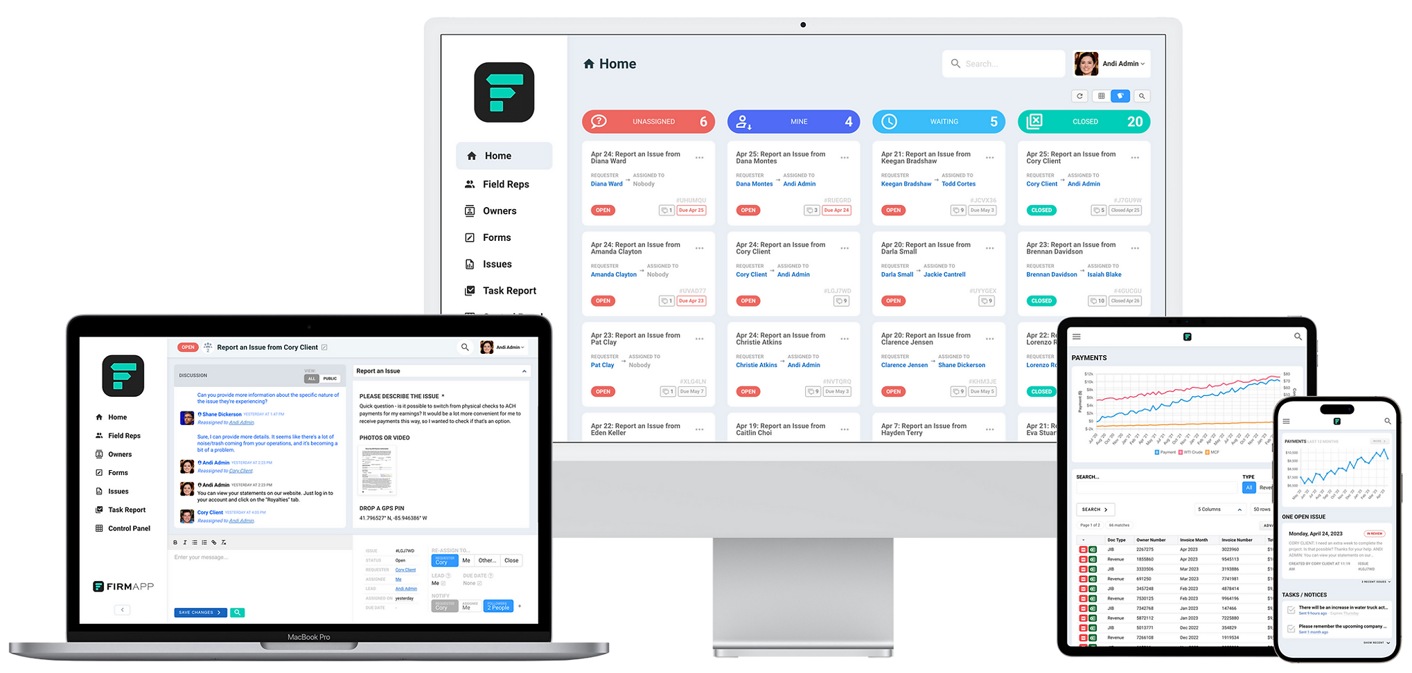 Firm App on laptop, tablet, and phone