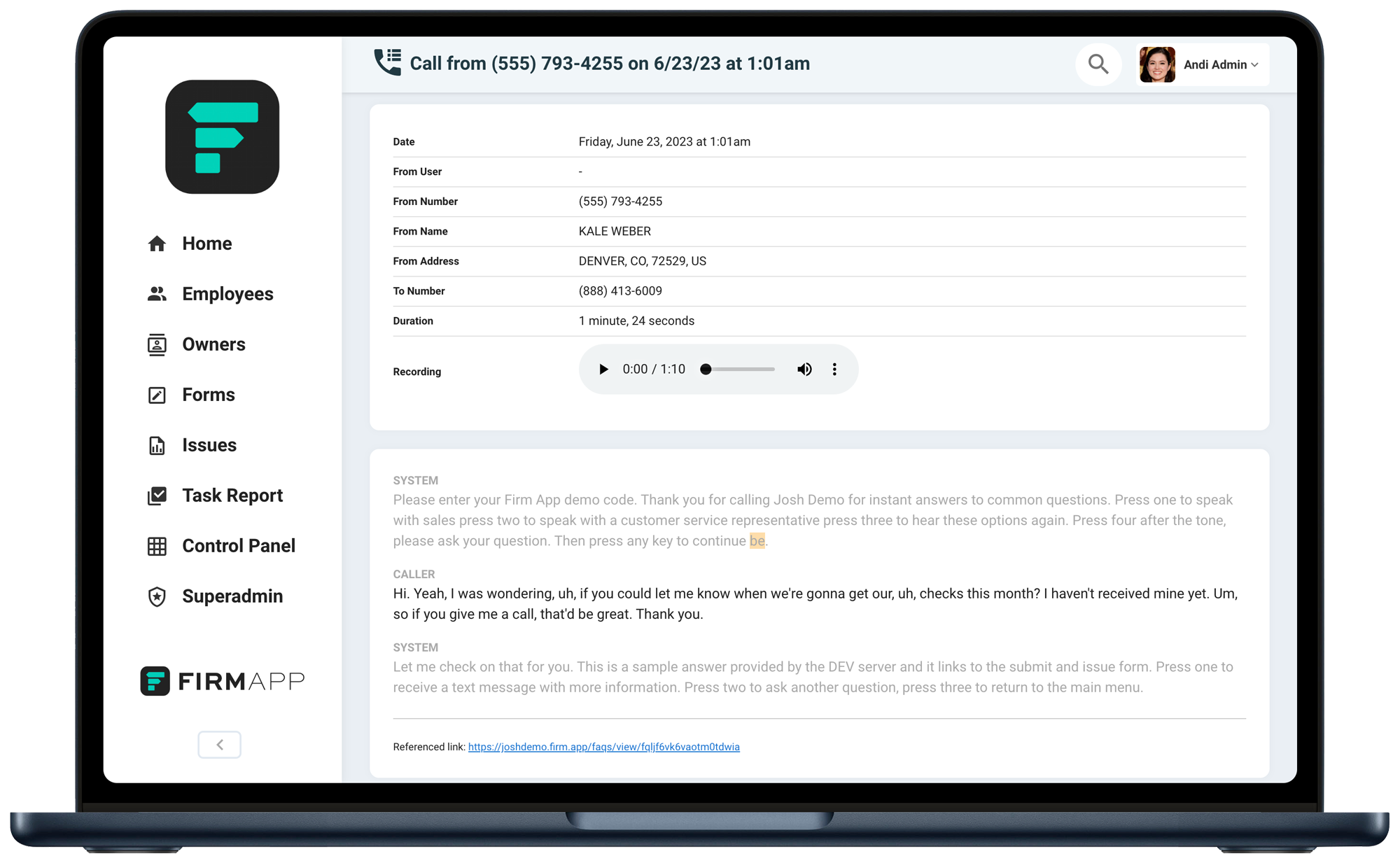 Phone call system with transcription