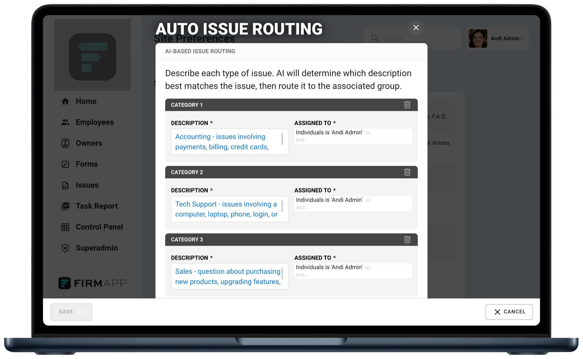 Auto issue routing configuration
